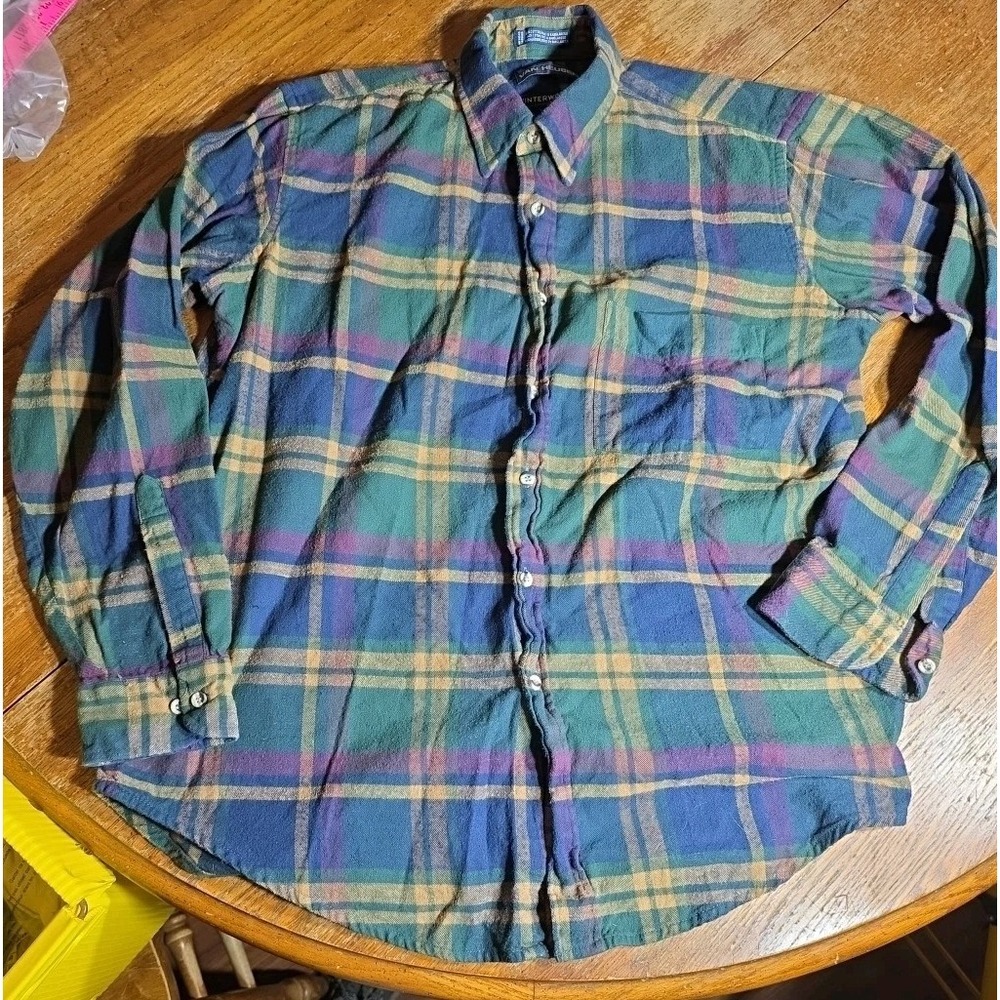 VTG Van‎ Heusen Mens  SZ L  Multicolor Plaid Winterweight Flannel Shirt